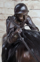 Bronze Jockey Horseman Equestrian Horse Racing Sculpture 16" x 23"