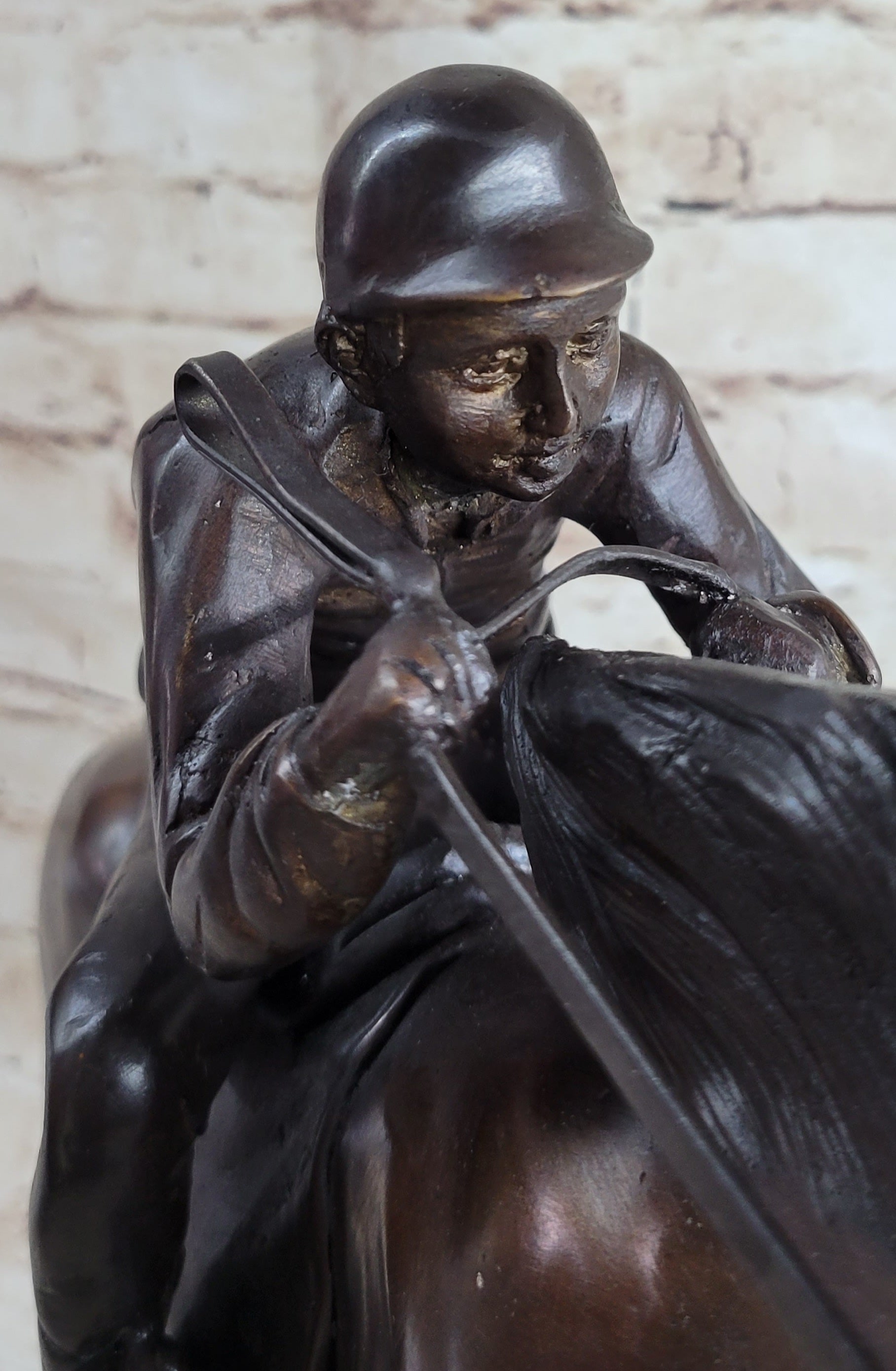 Bronze Jockey Horseman Equestrian Horse Racing Sculpture 16" x 23"
