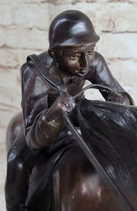 Bronze Jockey Horseman Equestrian Horse Racing Sculpture 16" x 23"