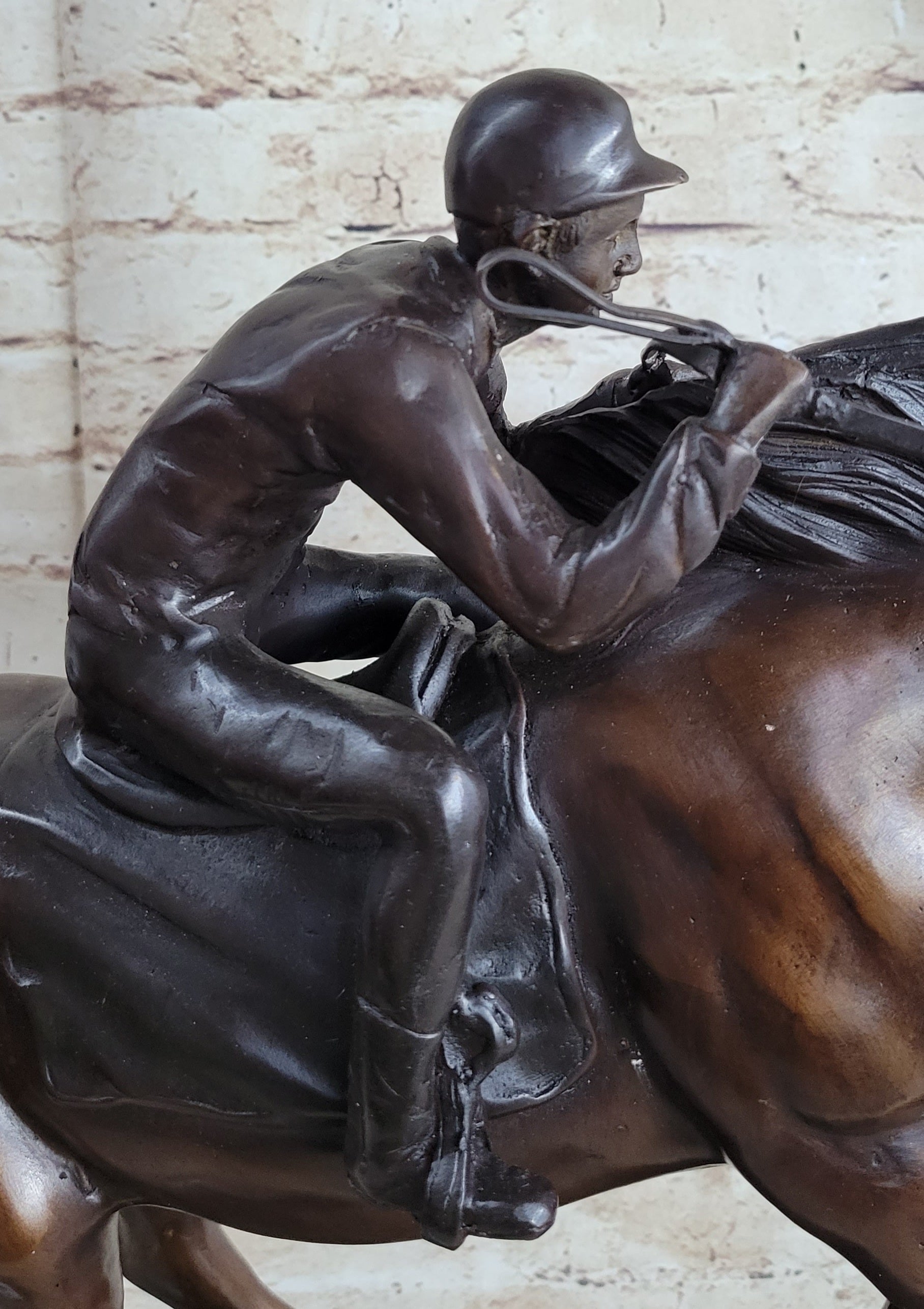 Bronze Jockey Horseman Equestrian Horse Racing Sculpture 16" x 23"