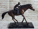 Bronze Jockey Horseman Equestrian Horse Racing Sculpture 16" x 23"