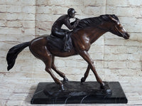 Bronze Jockey Horseman Equestrian Horse Racing Sculpture 16" x 23"