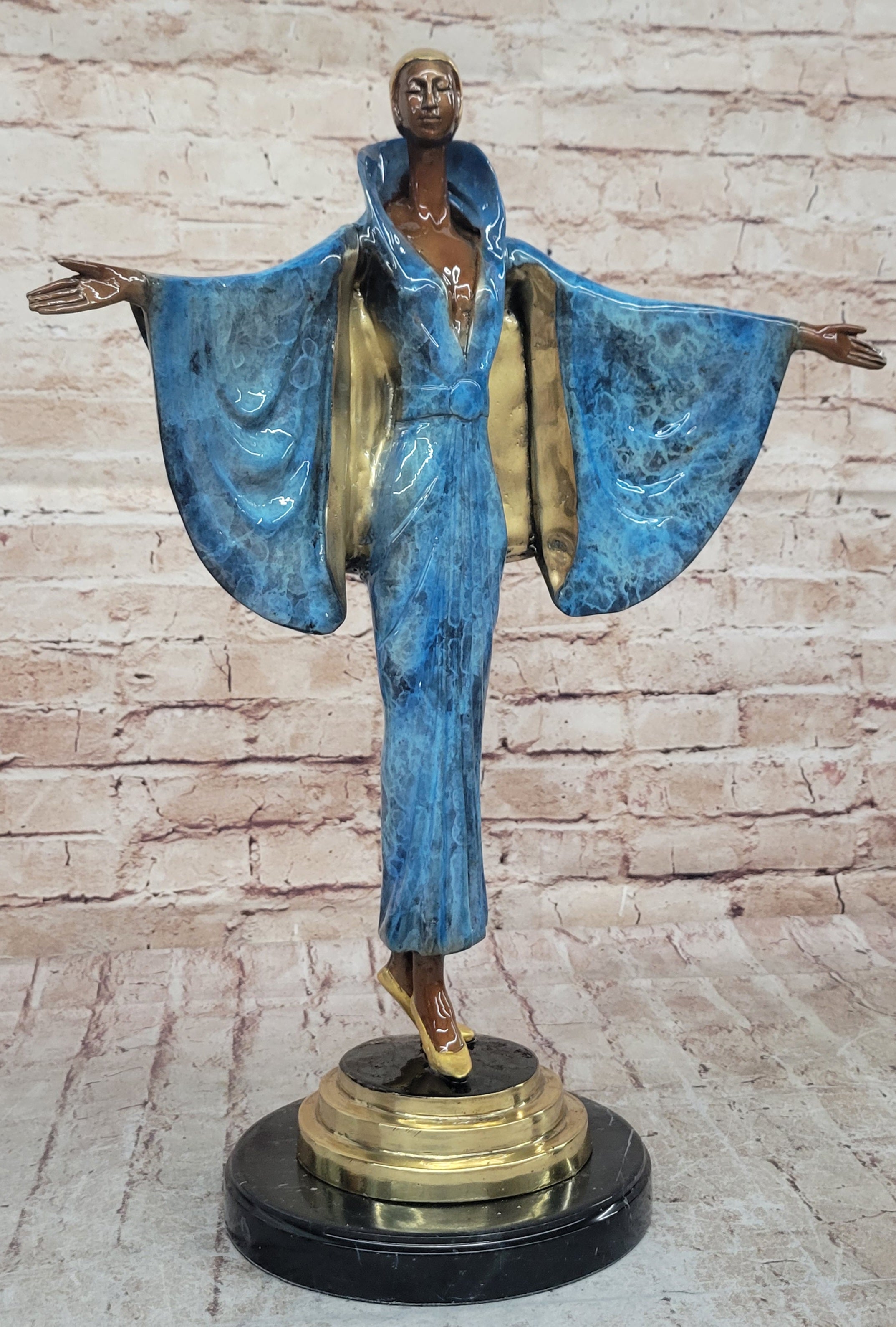 Julius Erte Art Deco Bronze Showgirl Sculpture Glazed Patina 19" x 15"