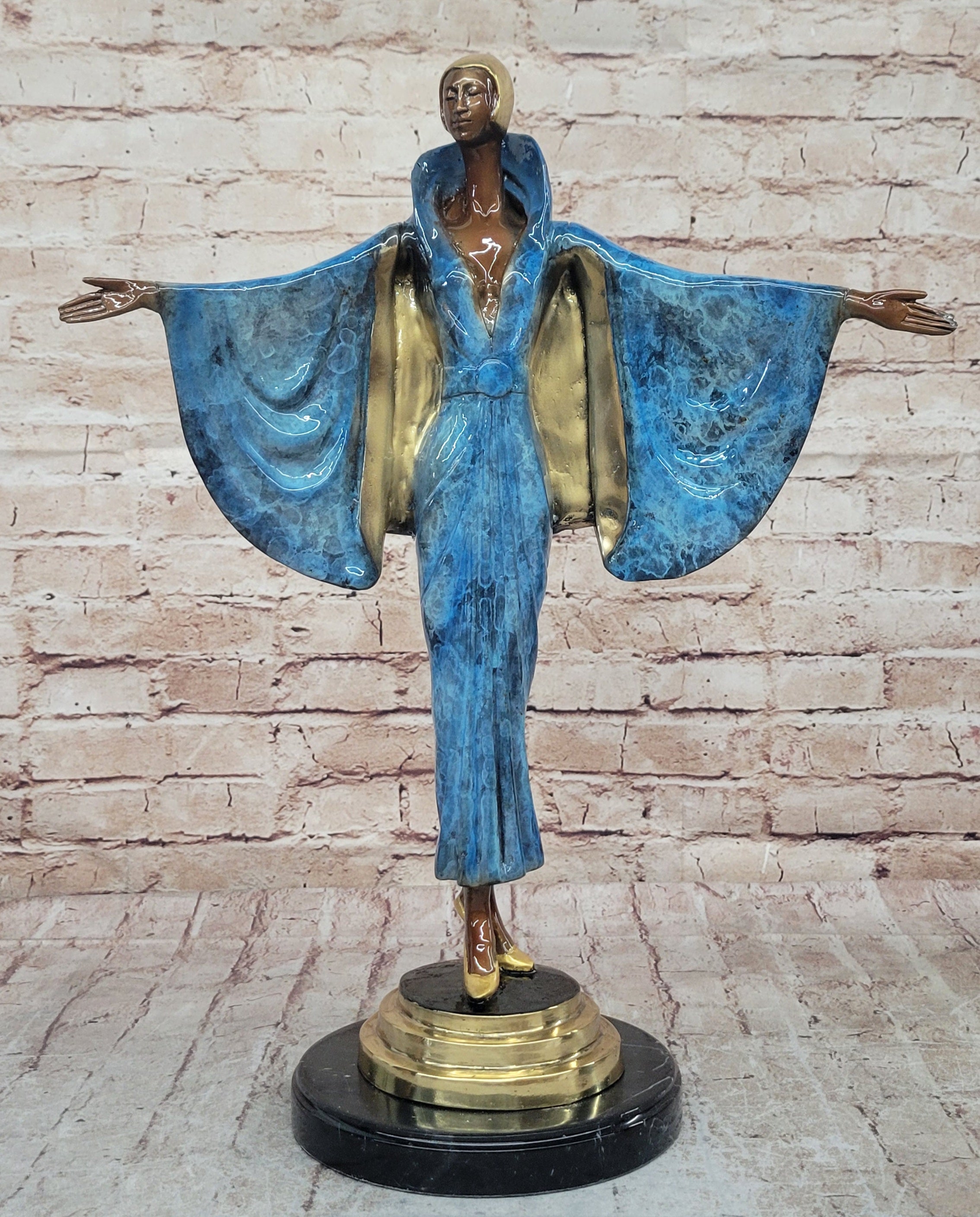 Julius Erte Art Deco Bronze Showgirl Sculpture Glazed Patina 19" x 15"