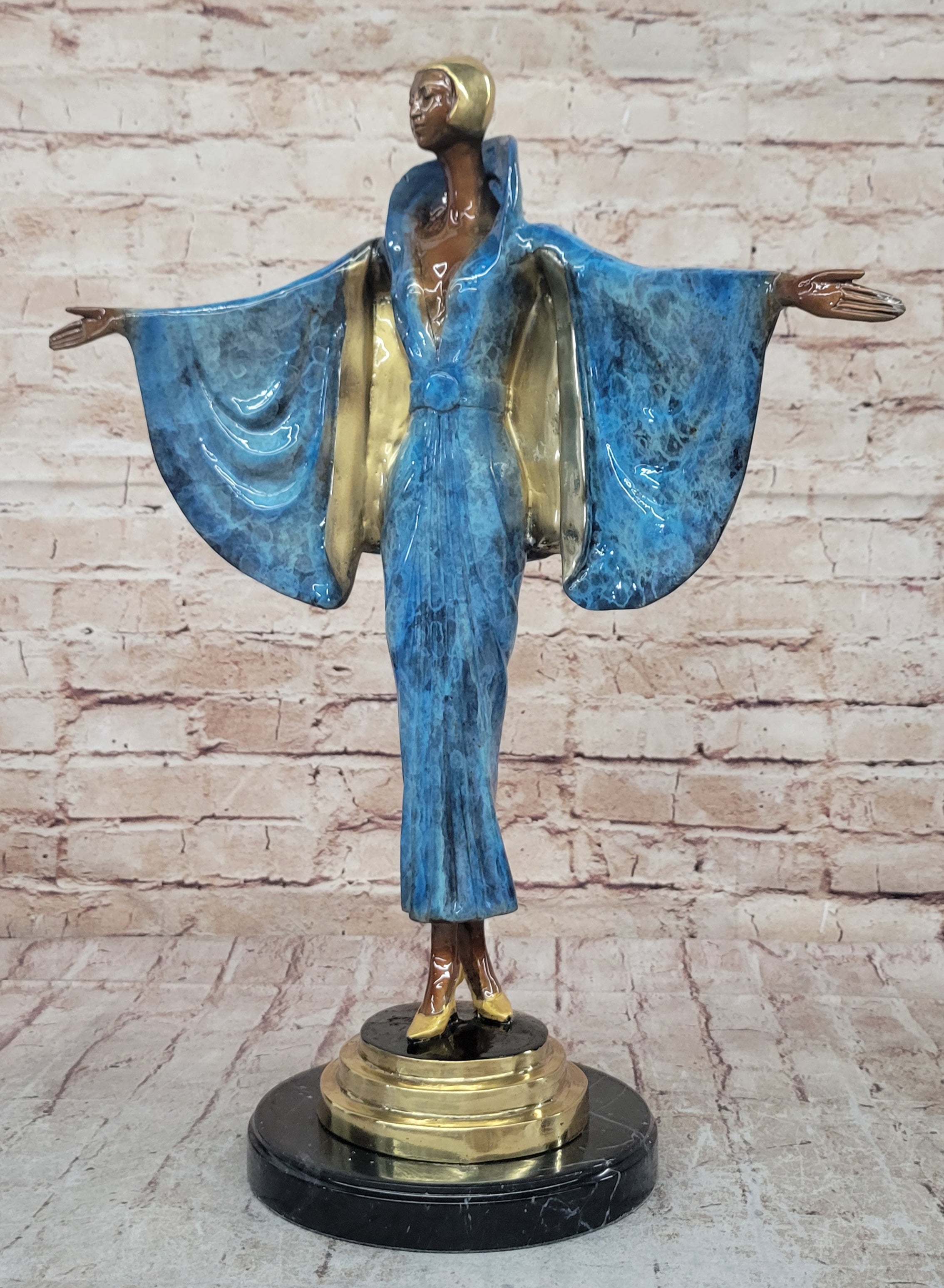 Julius Erte Art Deco Bronze Showgirl Sculpture Glazed Patina 19" x 15"
