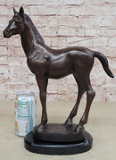 Arabian Horse Stallion Bronze Sculpture by Moigniez On Marble Base Figurine Gift