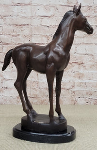 Arabian Horse Stallion Bronze Sculpture by Moigniez On Marble Base Figurine Gift