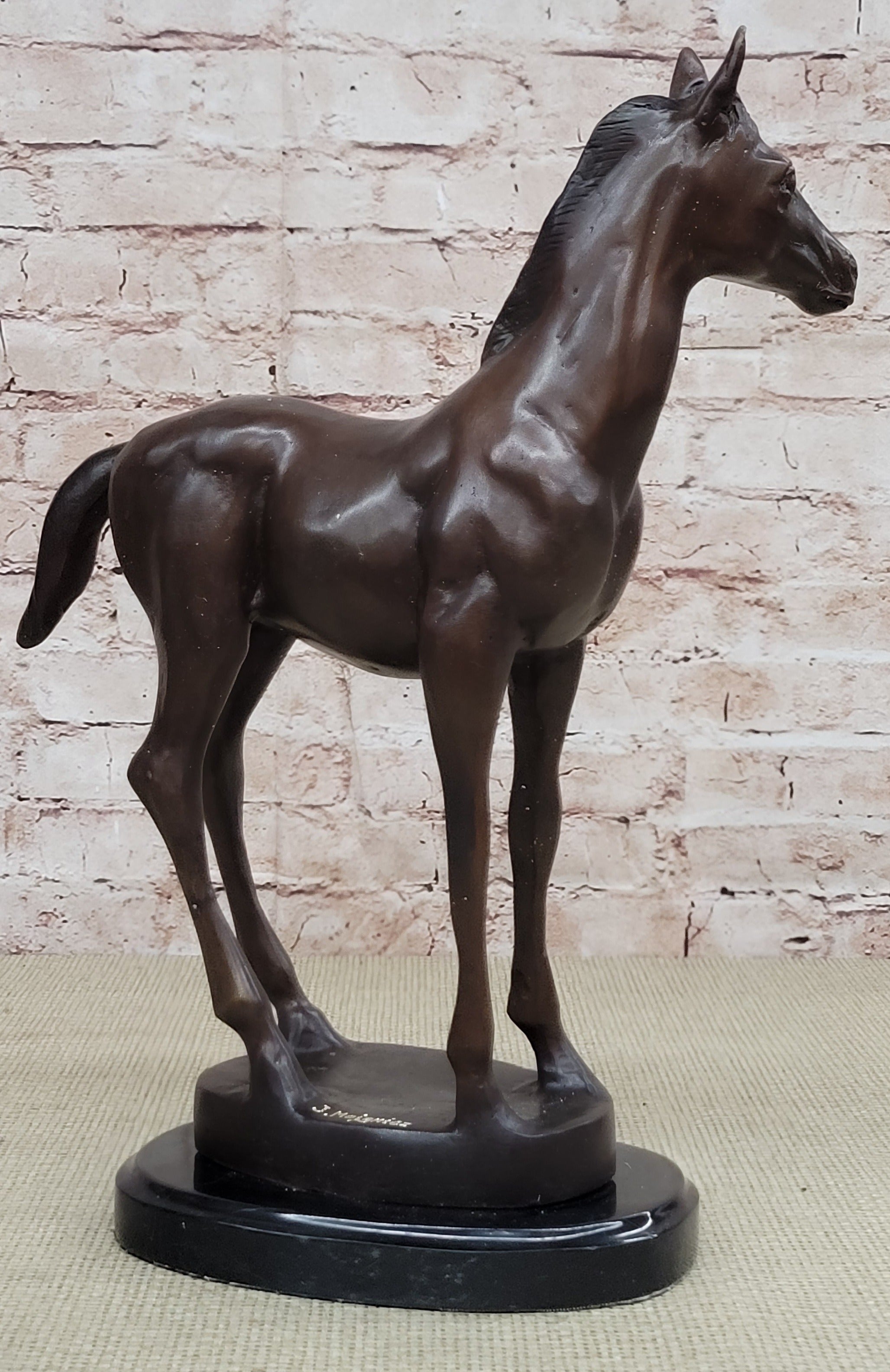 Arabian Horse Stallion Bronze Sculpture by Moigniez On Marble Base Figurine Gift