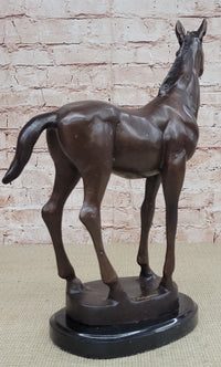 Arabian Horse Stallion Bronze Sculpture by Moigniez On Marble Base Figurine Gift