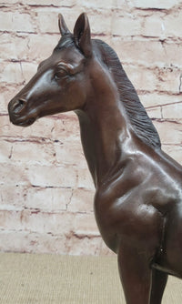 Arabian Horse Stallion Bronze Sculpture by Moigniez On Marble Base Figurine Gift