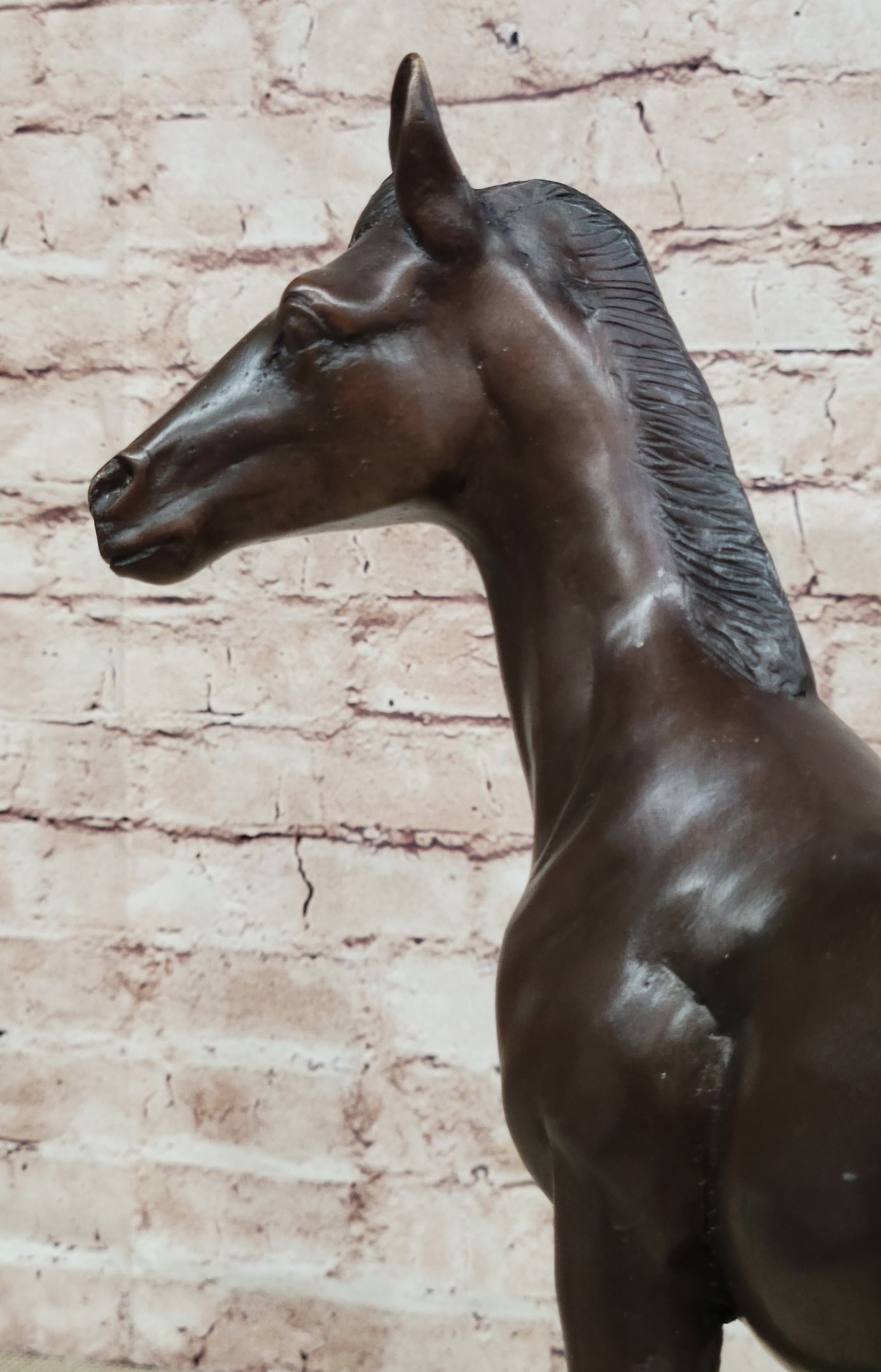 Arabian Horse Stallion Bronze Sculpture by Moigniez On Marble Base Figurine Gift