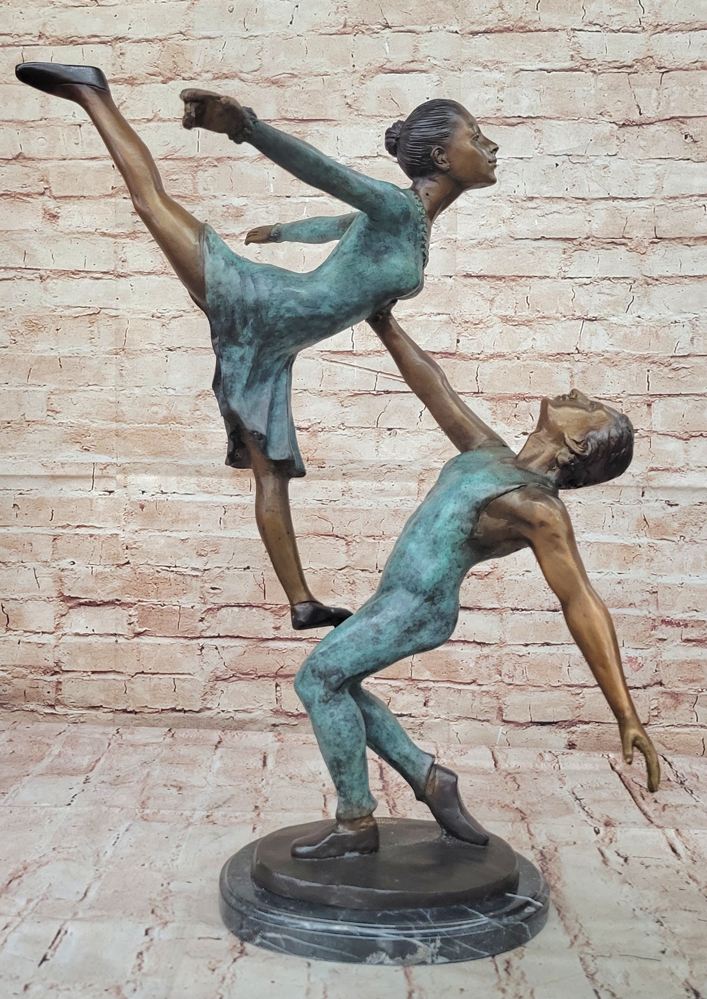 Pas De Deux Ballet Dancers Bronze Sculpture on Marble Base