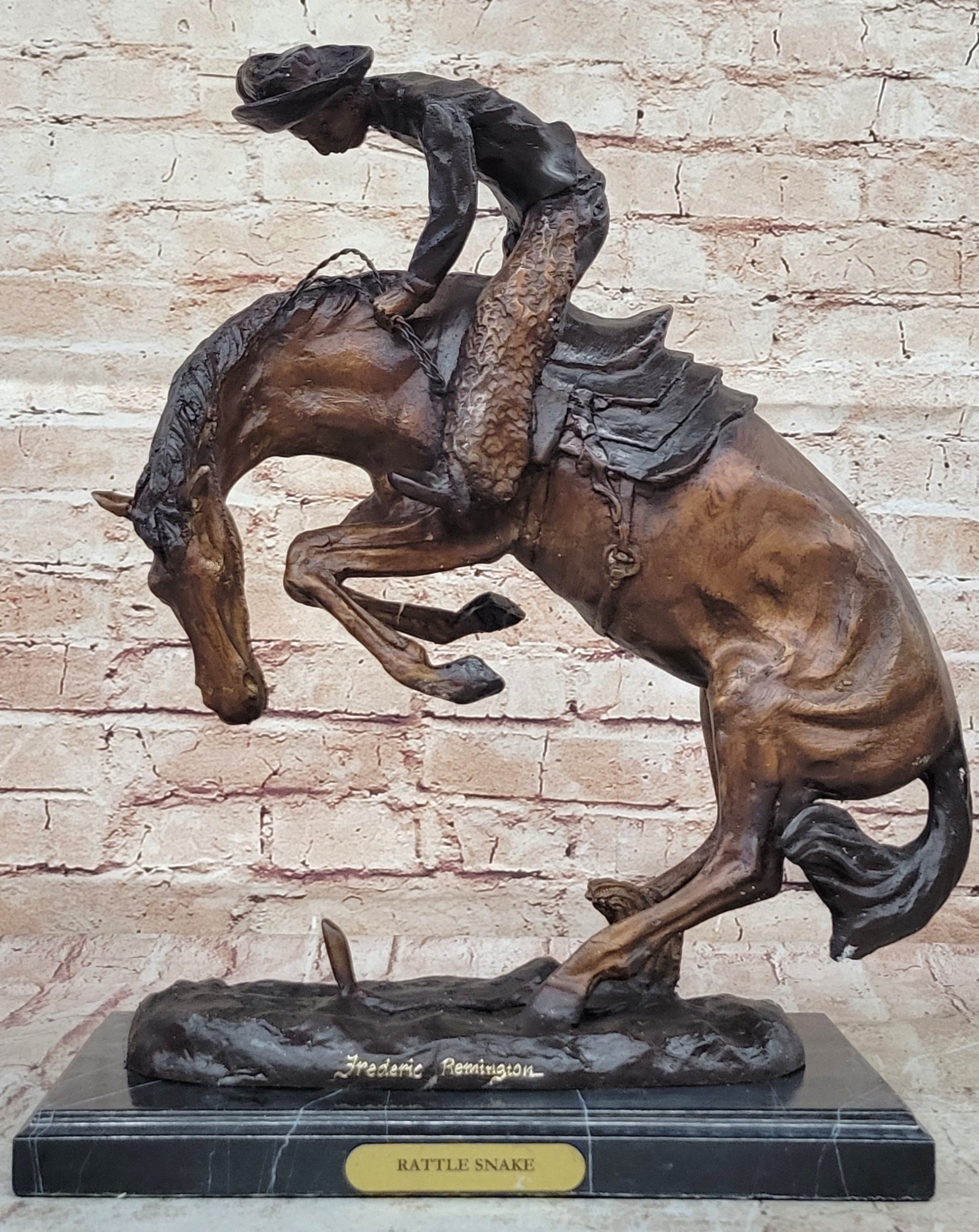 Frederic Remington RATTLESNAKE Rearing Horse Western Bronze Sculpture Statue 18" x 16"