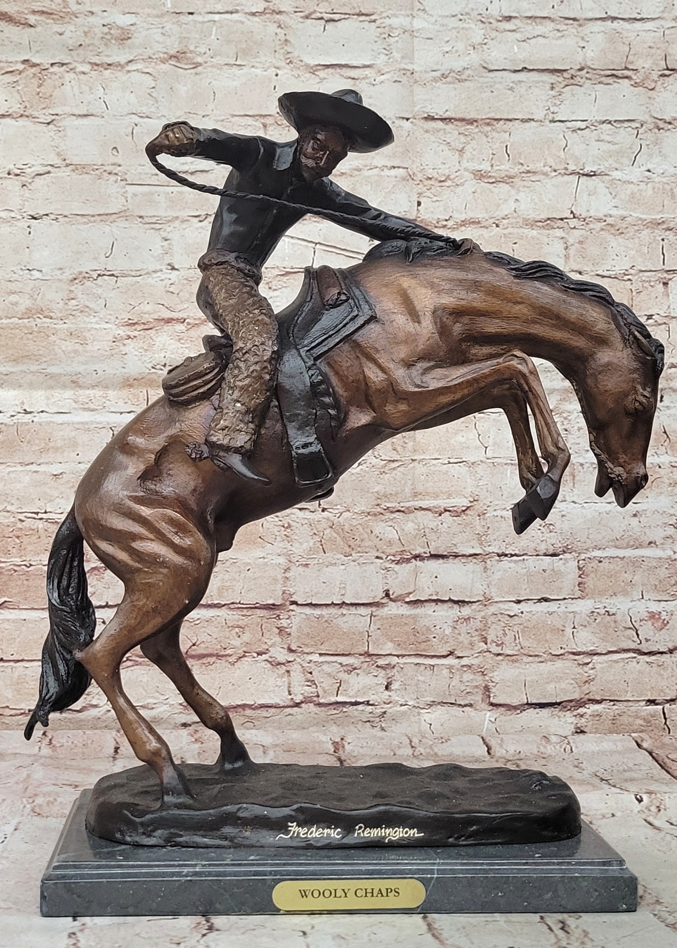 Frederic Remington WOOLY CHAPS Bronze Western Cowboy 16" x 17"