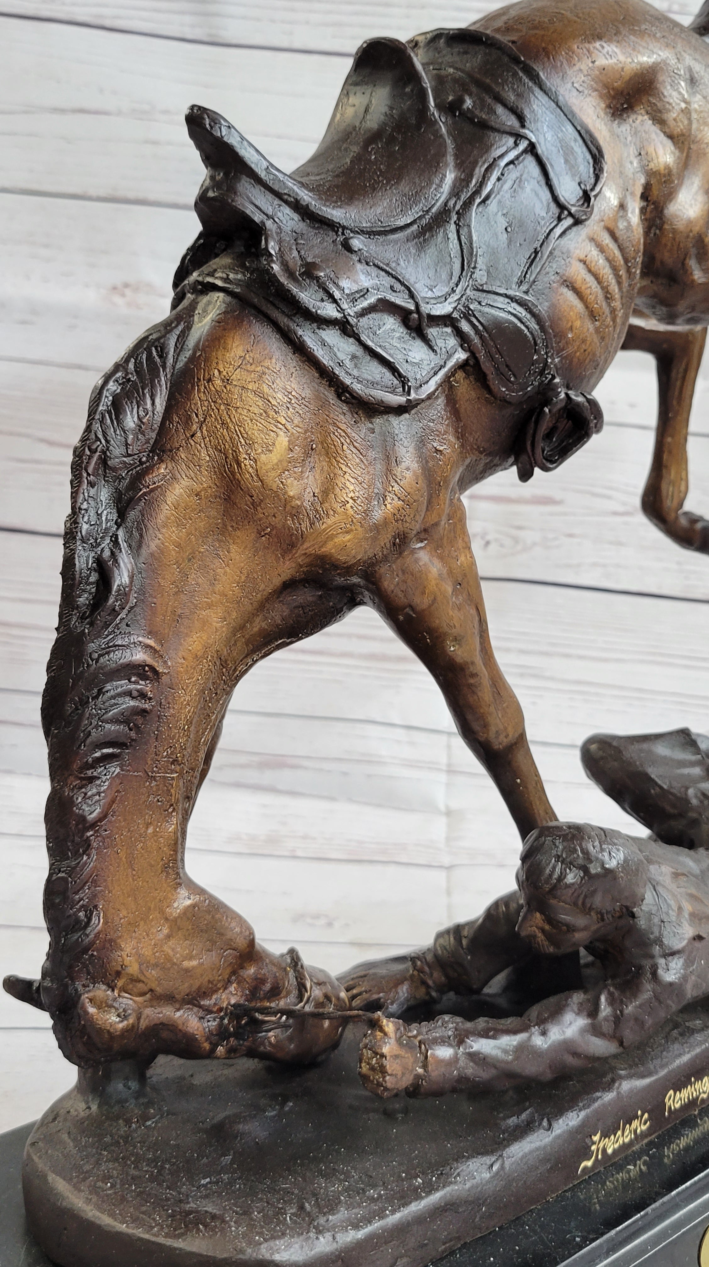 WICKED PONY Frederic Remington Bronze Sculpture on Marble Base Western Art 20" x 22"