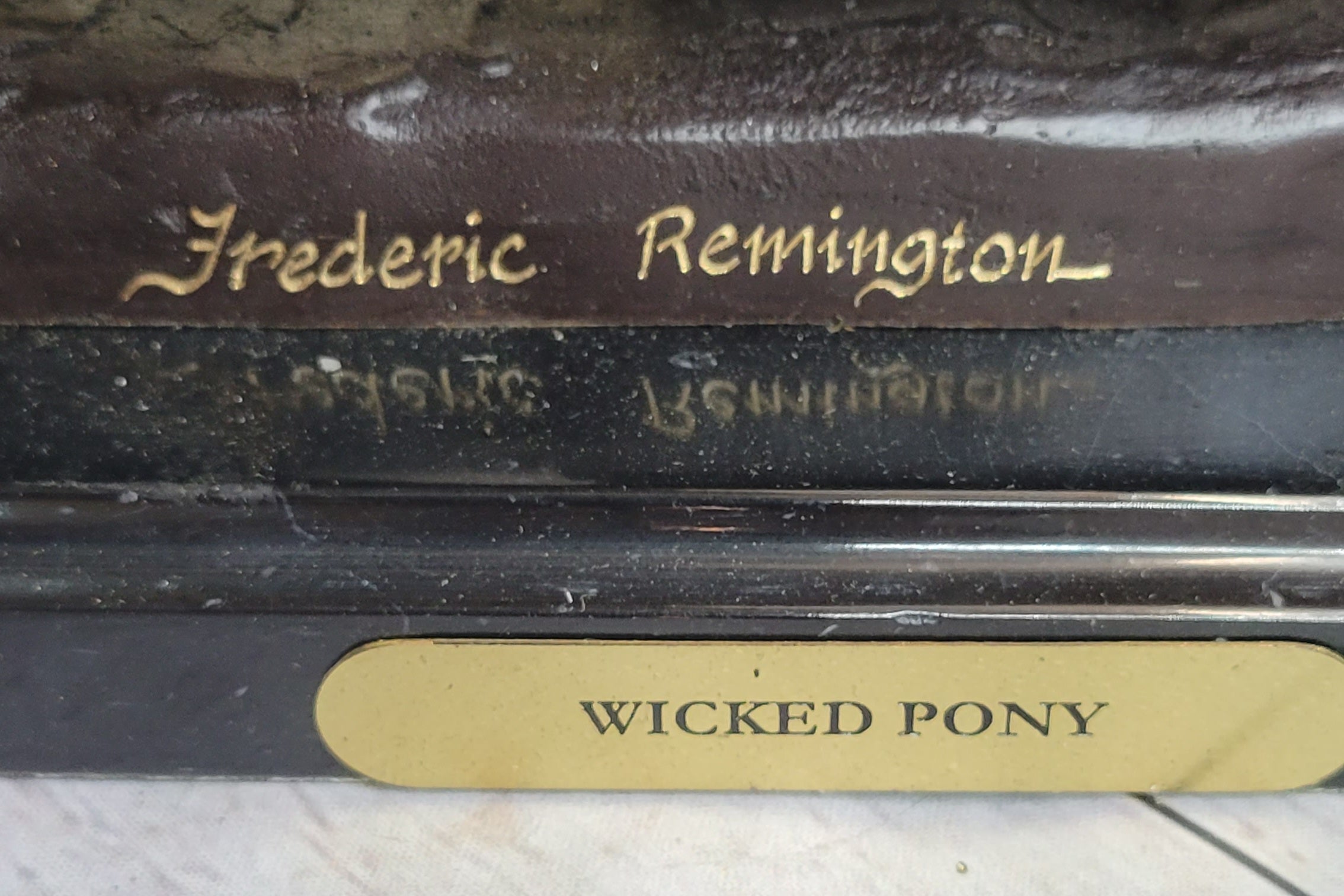 WICKED PONY Frederic Remington Bronze Sculpture on Marble Base Western Art 20" x 22"