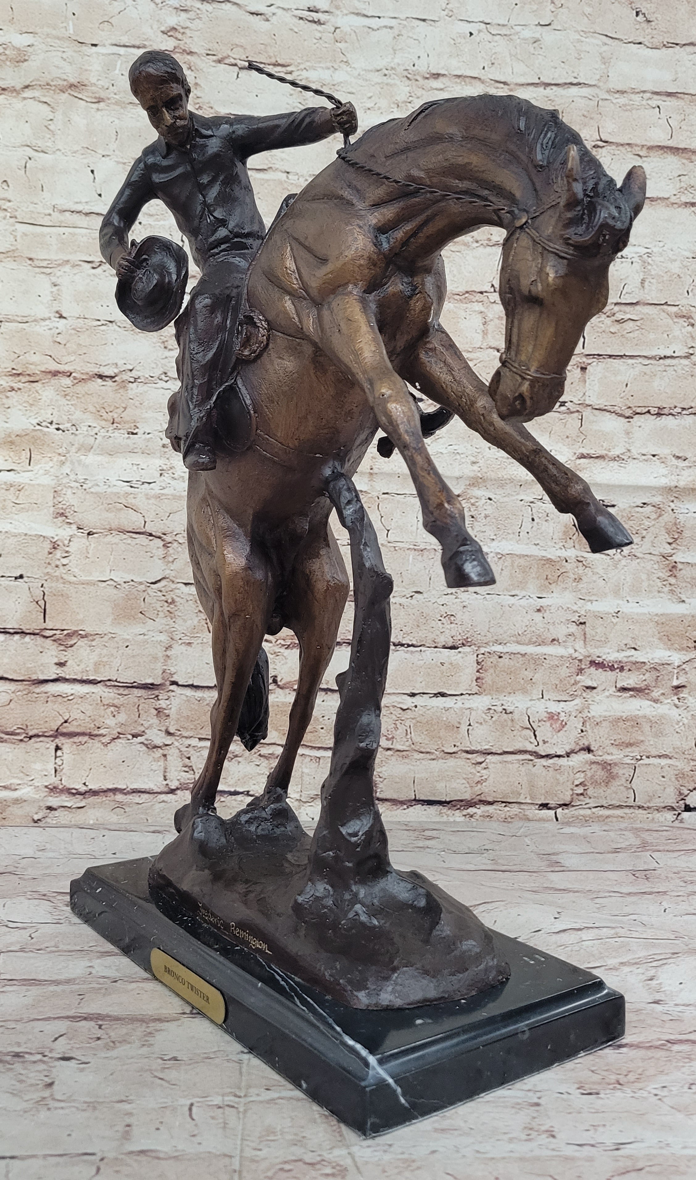 BRONCO TWISTER by Frederic Remington Western Cowboy Bronze Statue Sculpture 20" x 20"