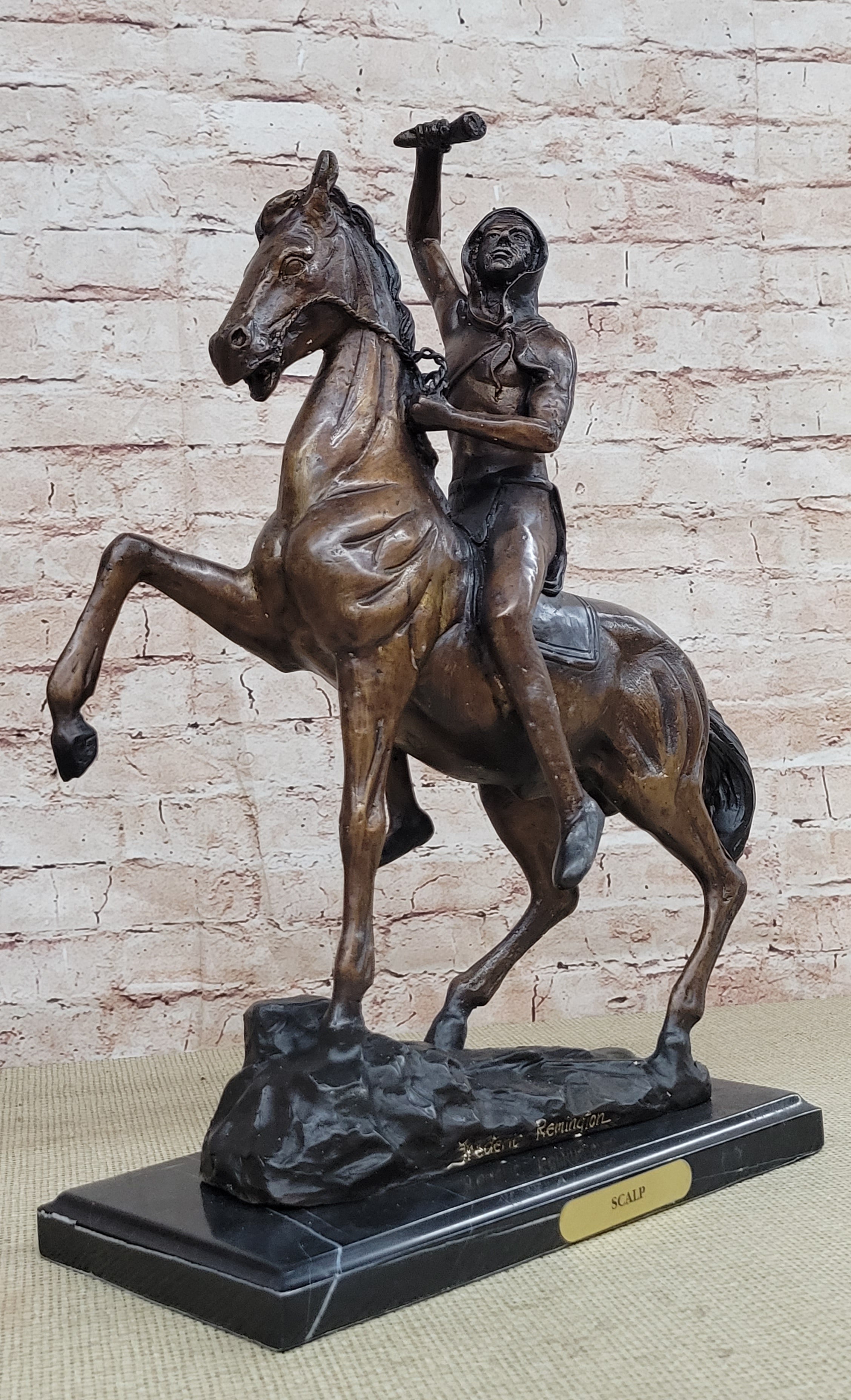 SCALP Frederic Remington Bronze Sculpture Native American 19" x 21"