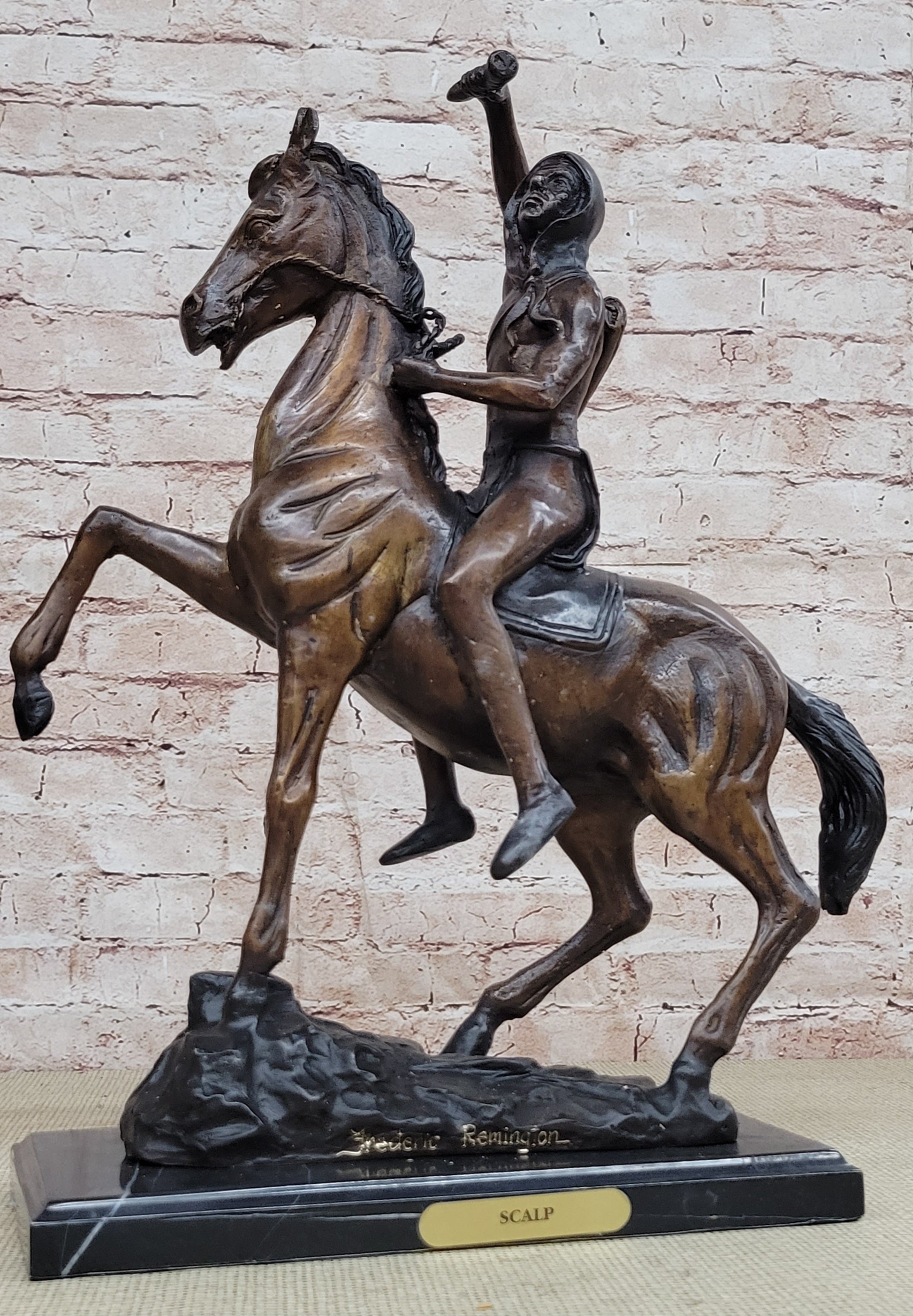 SCALP Frederic Remington Bronze Sculpture Native American 19" x 21"