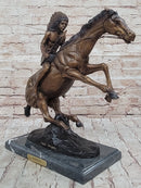 Native American WARRIOR on Horseback by Frederic Remington Bronze Statue Sculpture 18" x 21"