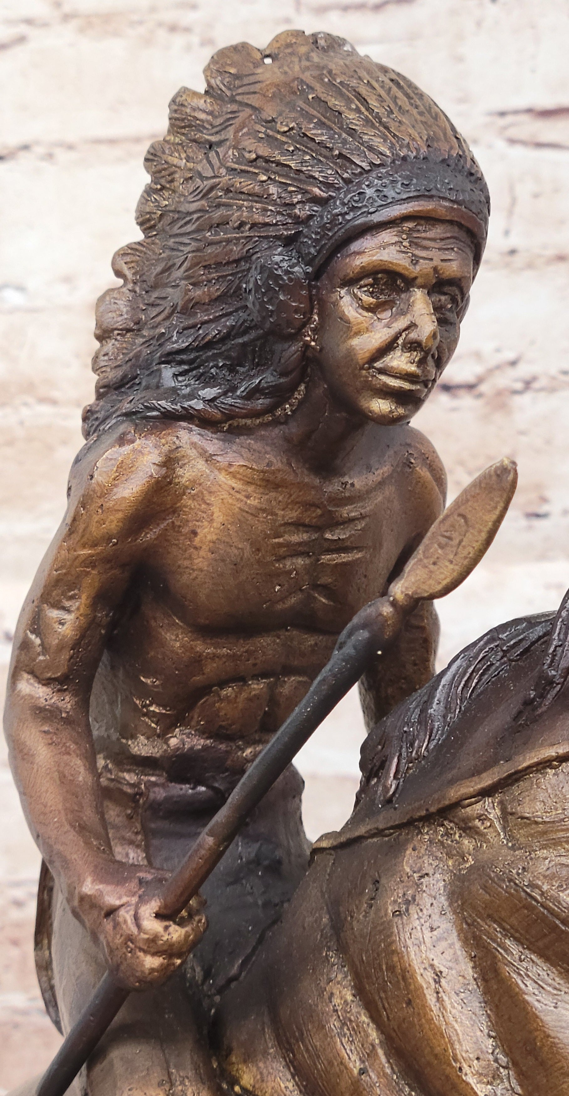 Native American WARRIOR on Horseback by Frederic Remington Bronze Statue Sculpture 18" x 21"