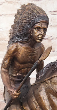 Native American WARRIOR on Horseback by Frederic Remington Bronze Statue Sculpture 18" x 21"
