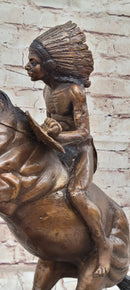 Native American WARRIOR on Horseback by Frederic Remington Bronze Statue Sculpture 18" x 21"