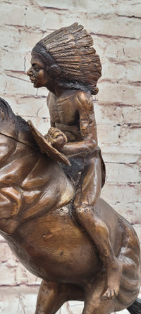 Native American WARRIOR on Horseback by Frederic Remington Bronze Statue Sculpture 18" x 21"