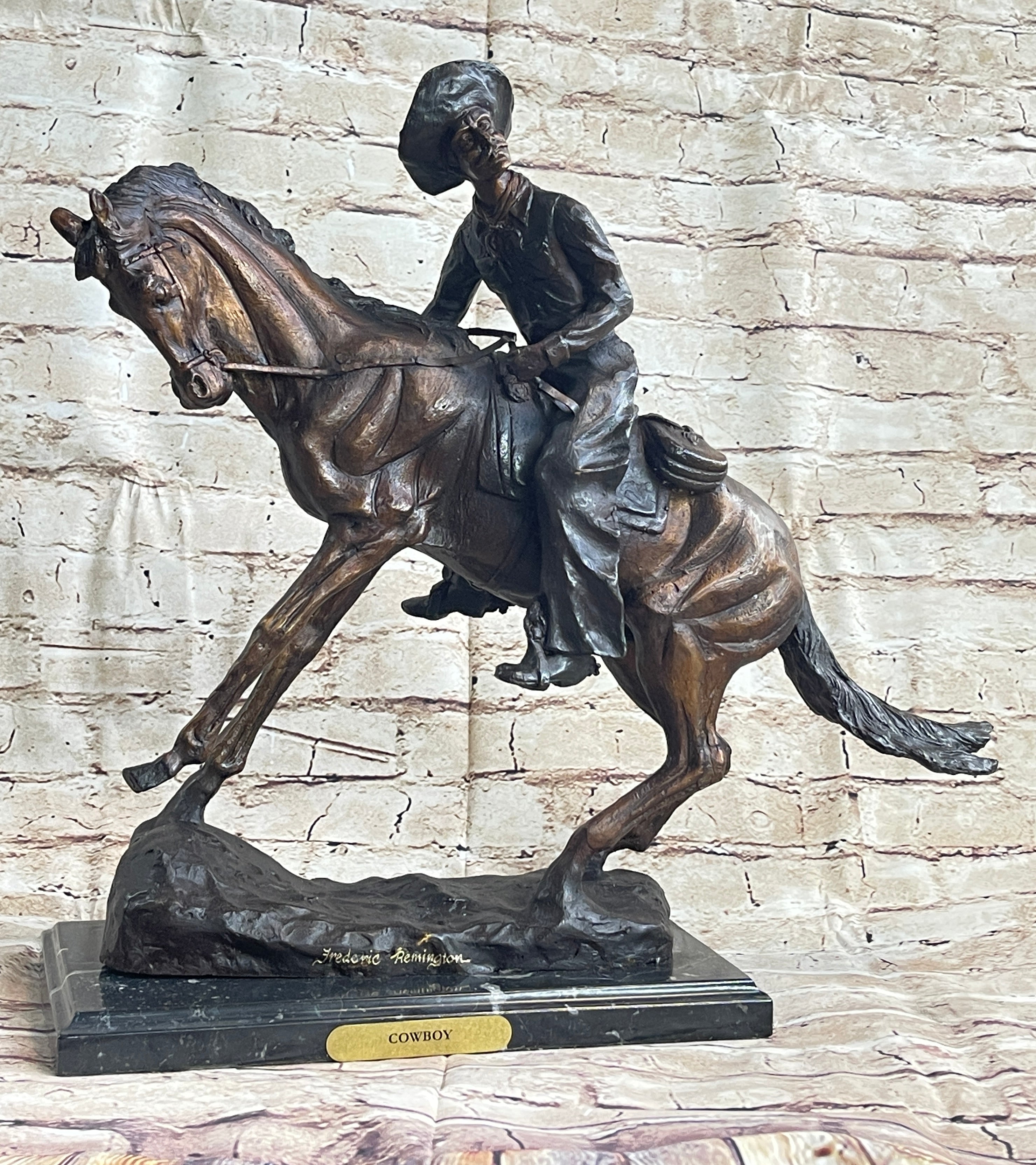 Frederic Remington Cowboy Bronze Sculpture 17" x 21"