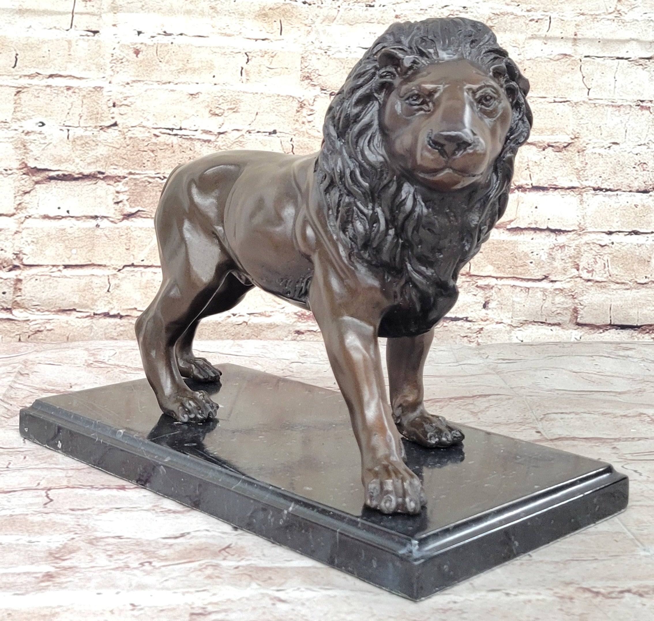 J. Moigniez Bronze Guardian Lion Sculpture 11" x 14"