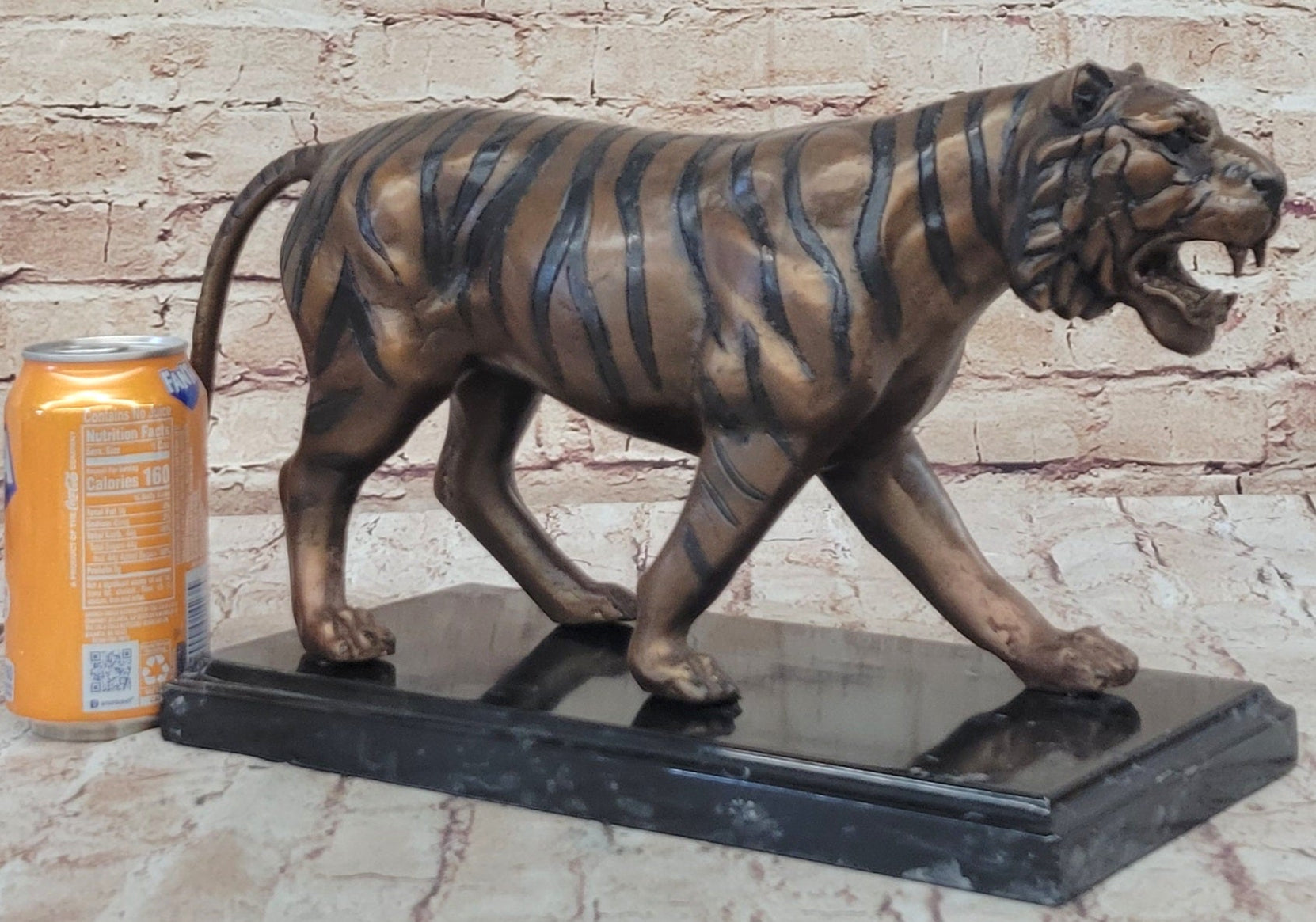 Bronze Tiger Sculpture on Marble Base by Moigniez