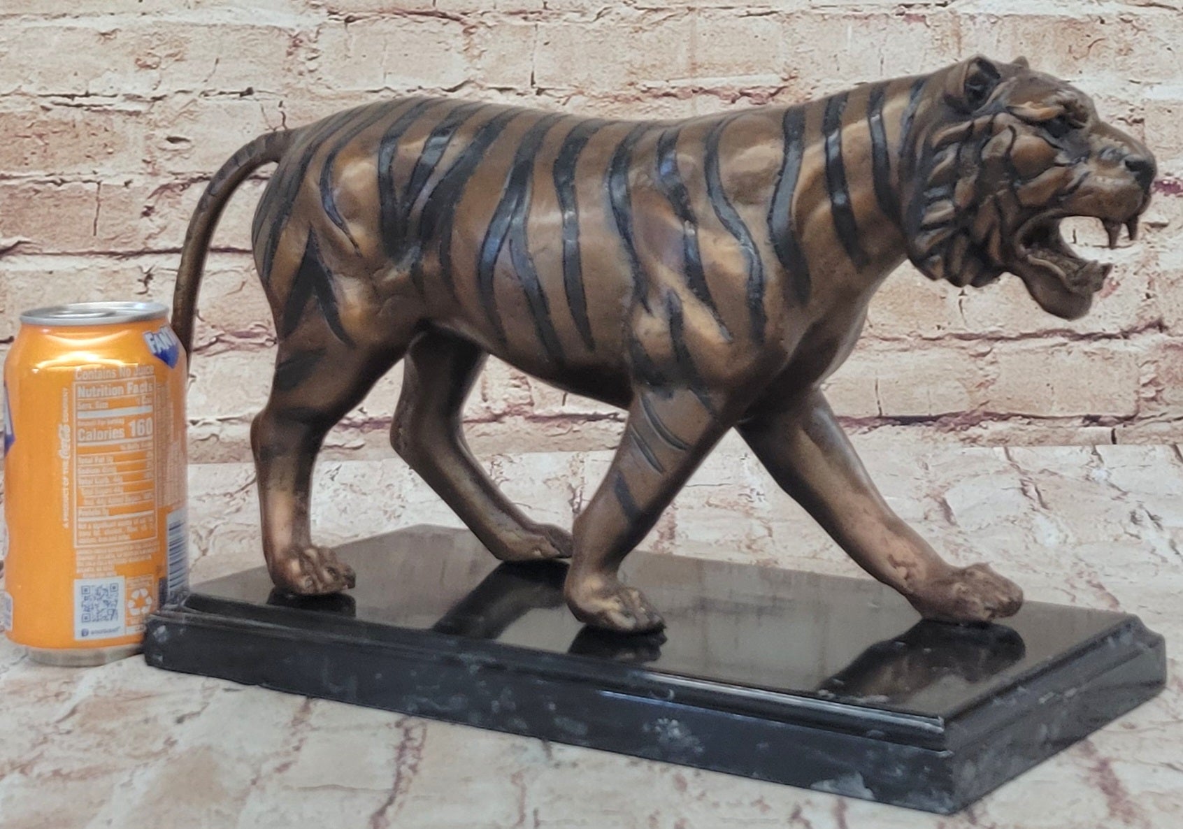 Bronze Tiger Sculpture on Marble Base by Moigniez