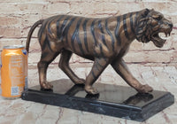 Bronze Tiger Sculpture on Marble Base by Moigniez