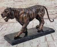 Bronze Tiger Sculpture on Marble Base by Moigniez
