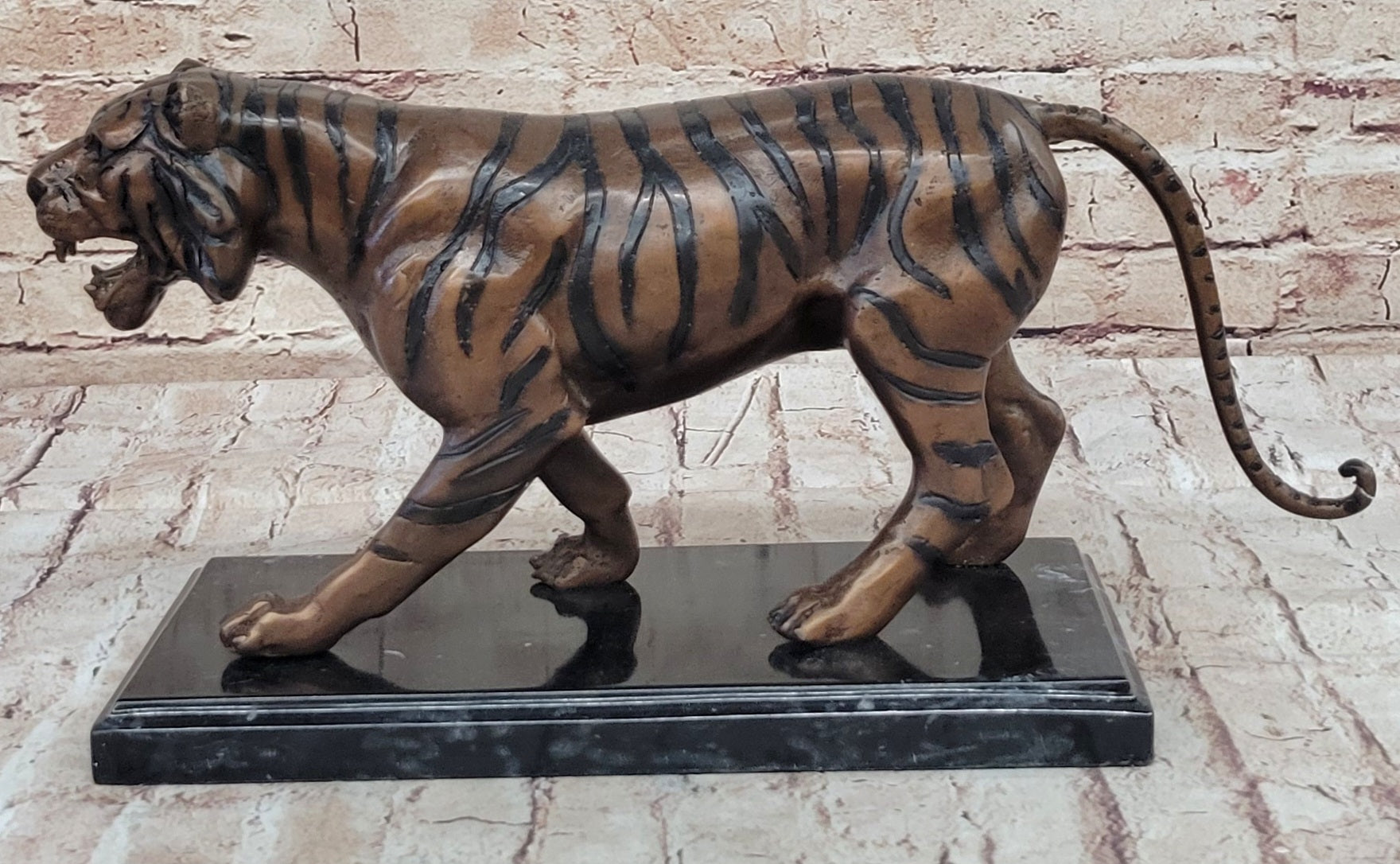 Bronze Tiger Sculpture on Marble Base by Moigniez