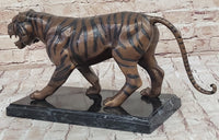 Bronze Tiger Sculpture on Marble Base by Moigniez