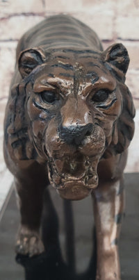 Bronze Tiger Sculpture on Marble Base by Moigniez