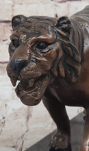 Bronze Tiger Sculpture on Marble Base by Moigniez
