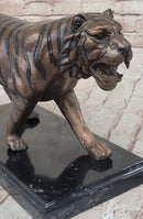 Bronze Tiger Sculpture on Marble Base by Moigniez