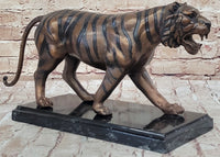 Bronze Tiger Sculpture on Marble Base by Moigniez