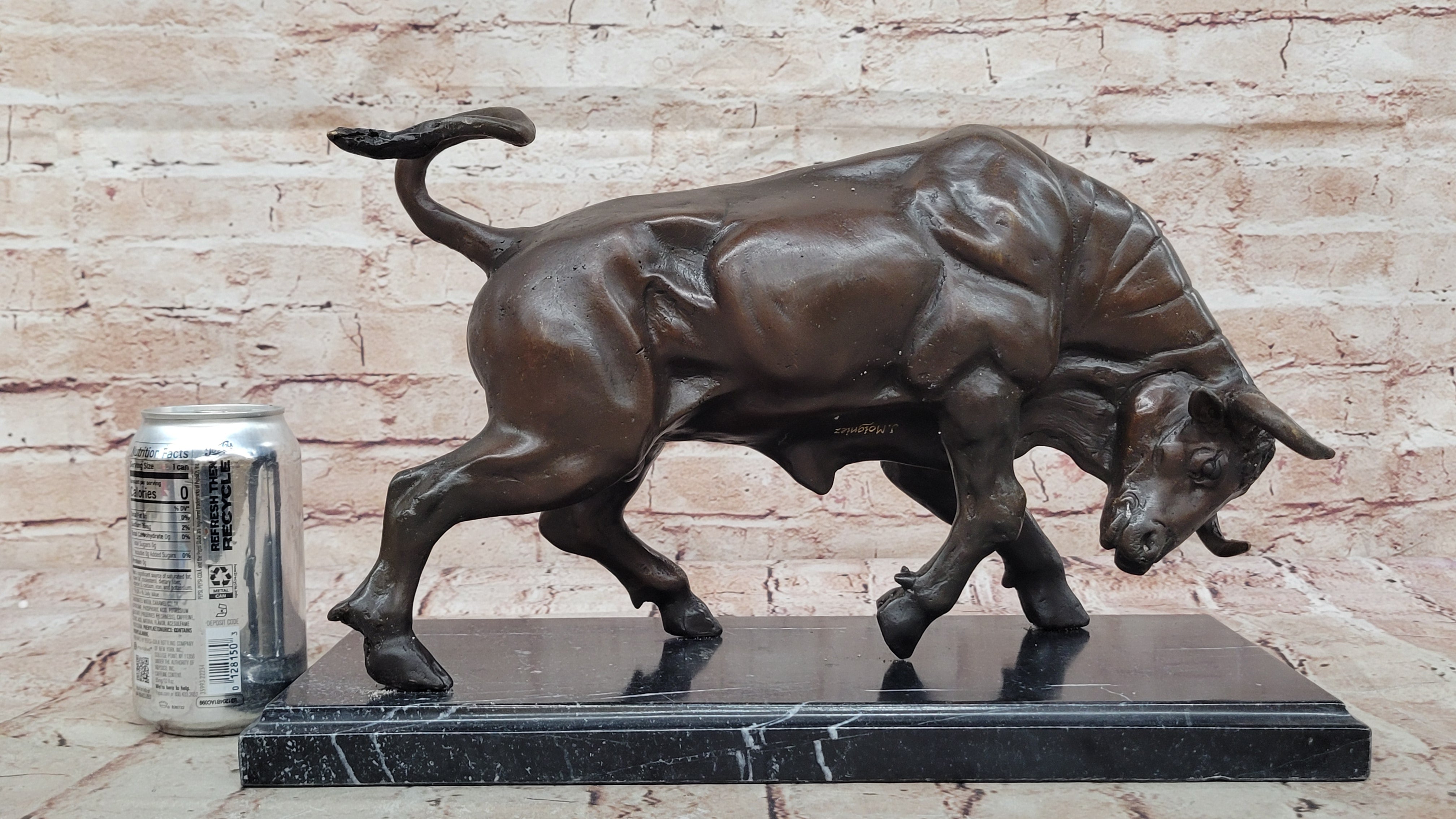 Charging Bull Bronze Sculpture on Marble Base Wall Street