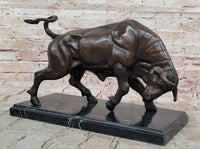 Charging Bull Bronze Sculpture on Marble Base Wall Street