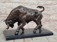 Charging Bull Bronze Sculpture on Marble Base Wall Street