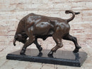 Charging Bull Bronze Sculpture on Marble Base Wall Street