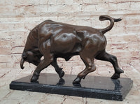 Charging Bull Bronze Sculpture on Marble Base Wall Street