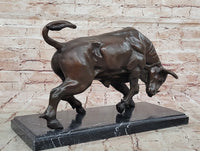 Charging Bull Bronze Sculpture on Marble Base Wall Street