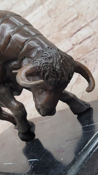 Charging Bull Bronze Sculpture on Marble Base Wall Street