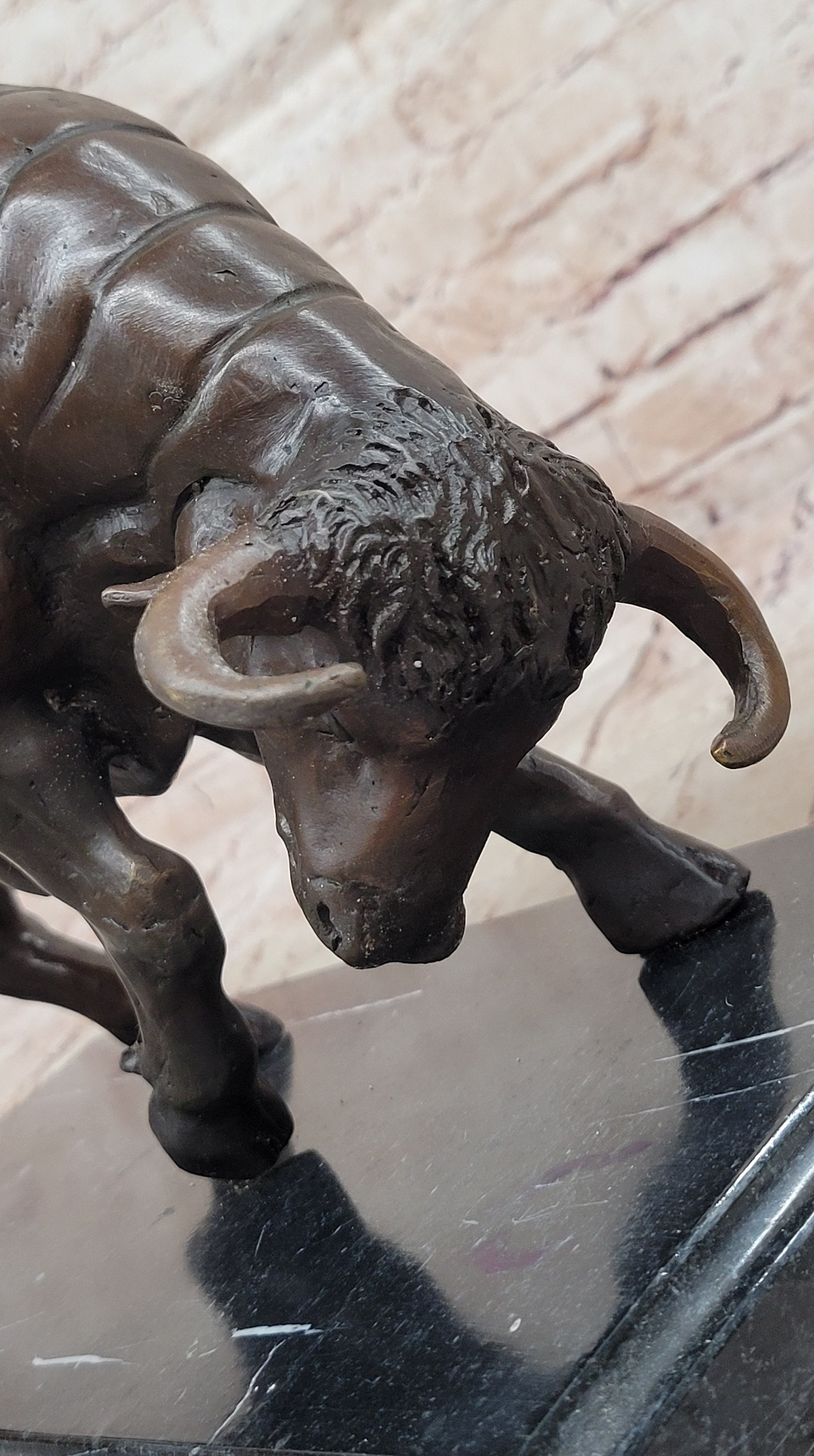 Charging Bull Bronze Sculpture on Marble Base Wall Street