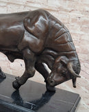 Charging Bull Bronze Sculpture on Marble Base Wall Street