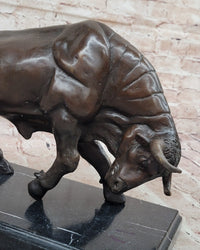 Charging Bull Bronze Sculpture on Marble Base Wall Street